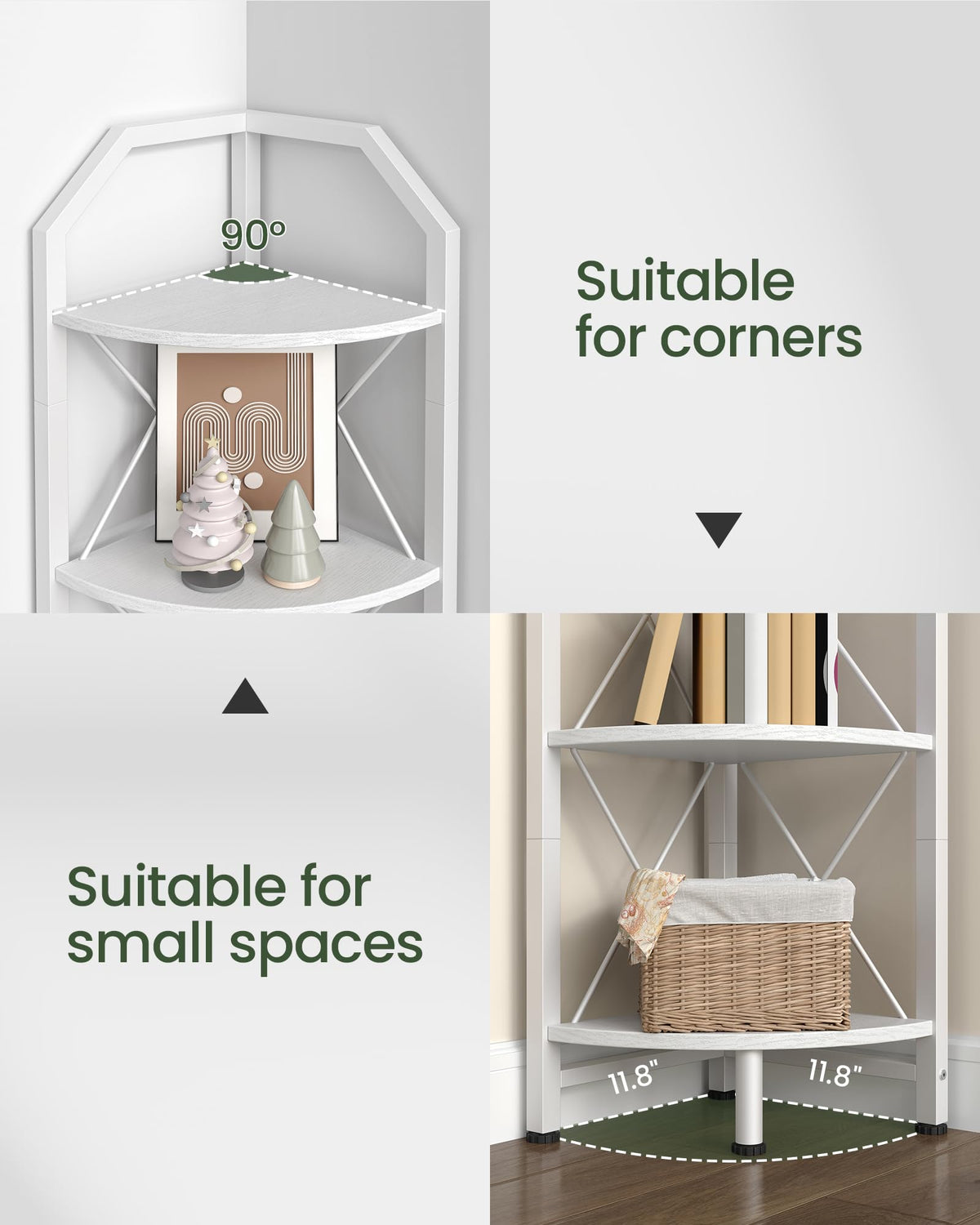 CHOEZON 5-Tier Corner Shelf, Industrial Corner Bookshelf, 59.4" Corner Storage Stand, Plant Stand Display Shelf, Corner Bookcase for Bedroom, Living Room, Home Office, White TCJ10WB