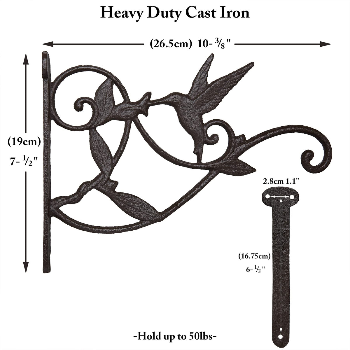 FLORWOD Planter Hooks for Wall, 10 Inch Heavy Duty Outdoor Plant Hangers, Decorative Iron Wall Hooks for Lanterns, Hummingbird Style, 1pc