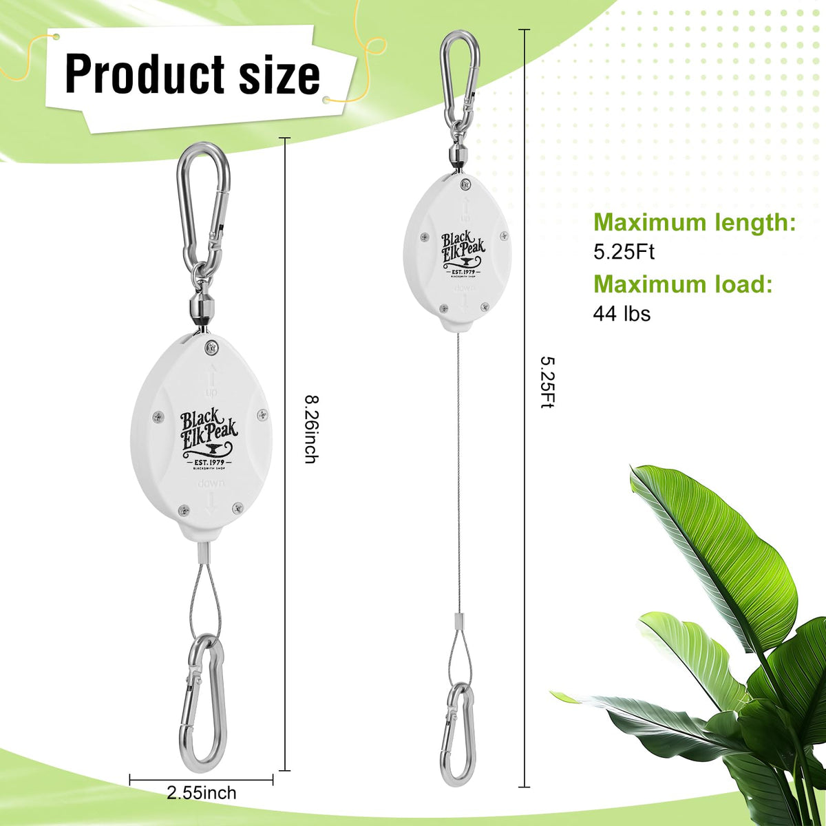 Plant Pulleys for Hanging Plants, Heavy Duty Retractable Hangers, 304 Stainless Steel Rope, Auto Plant Holder, Adjustable Climbing Hook for Garden Baskets Watering, or Bird Feeders 2PC (White)