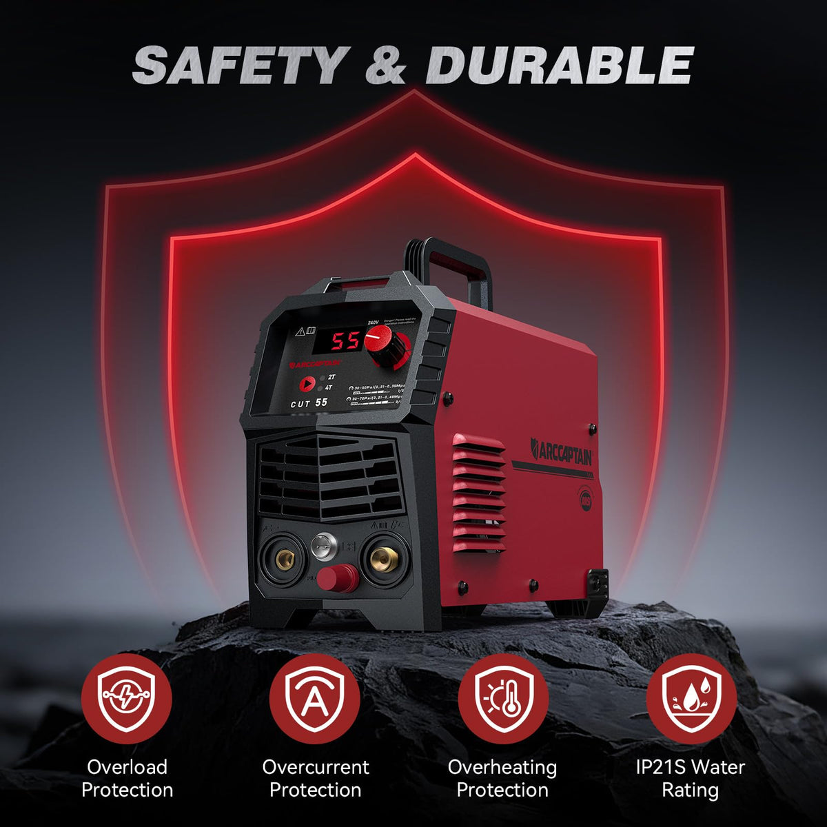 ARCCAPTAIN 55A Plasma Cutter, Non-Touch Pilot Arc High-Frequency Plasma Cutting Machine, 120/240V Dual Voltage IGBT Inverter, 1/2" Clean Cut, 2T/4T, for Beginners DIY