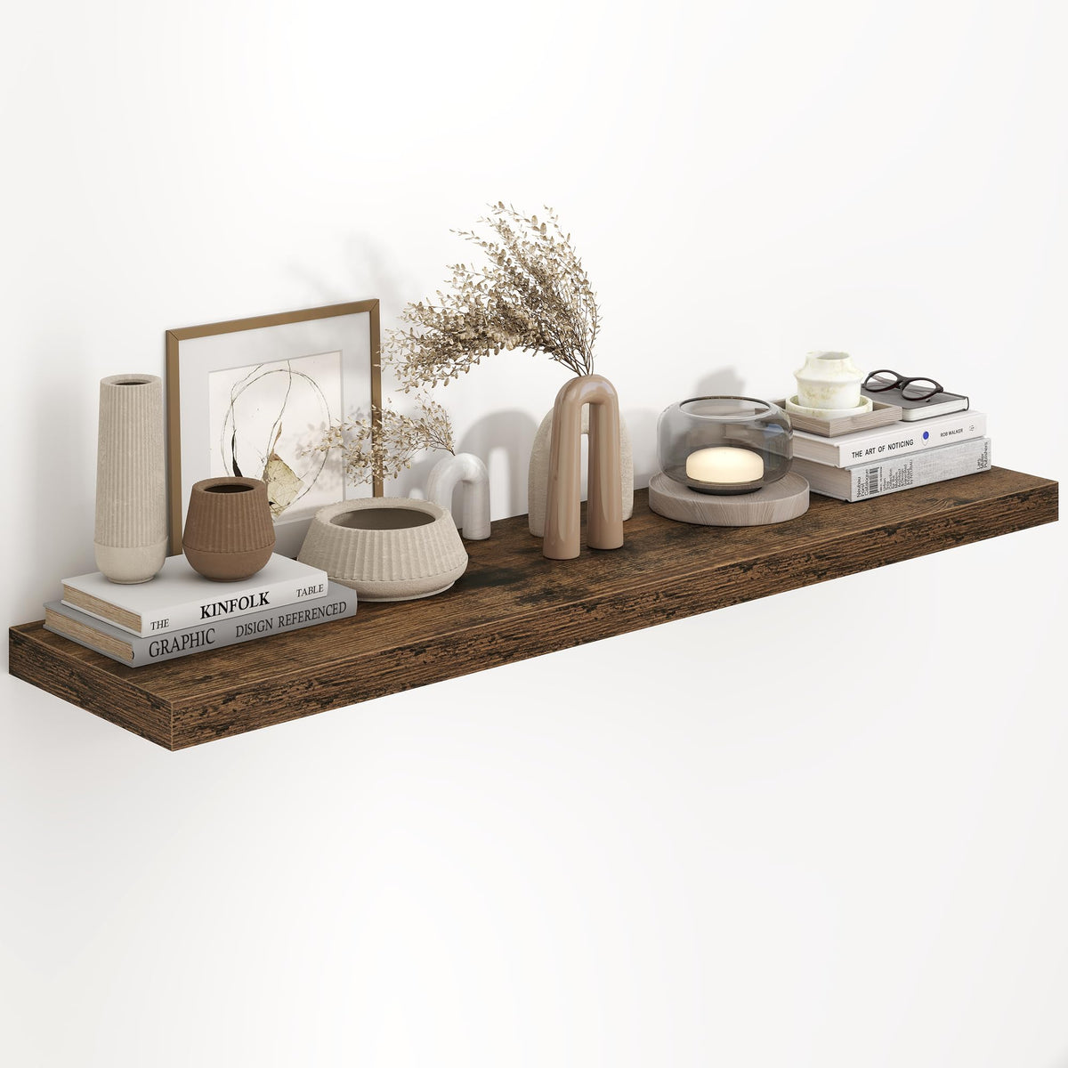 48"W x 9.3"D Floating Shelves for Wall, Wall Mounted Bathroom Shelves 1 Pack Deep Floating Shelf for Bedroom Kitchen Living Room, Rustic Wooden Wall Shelf with Invisible Bracket for Books Decor