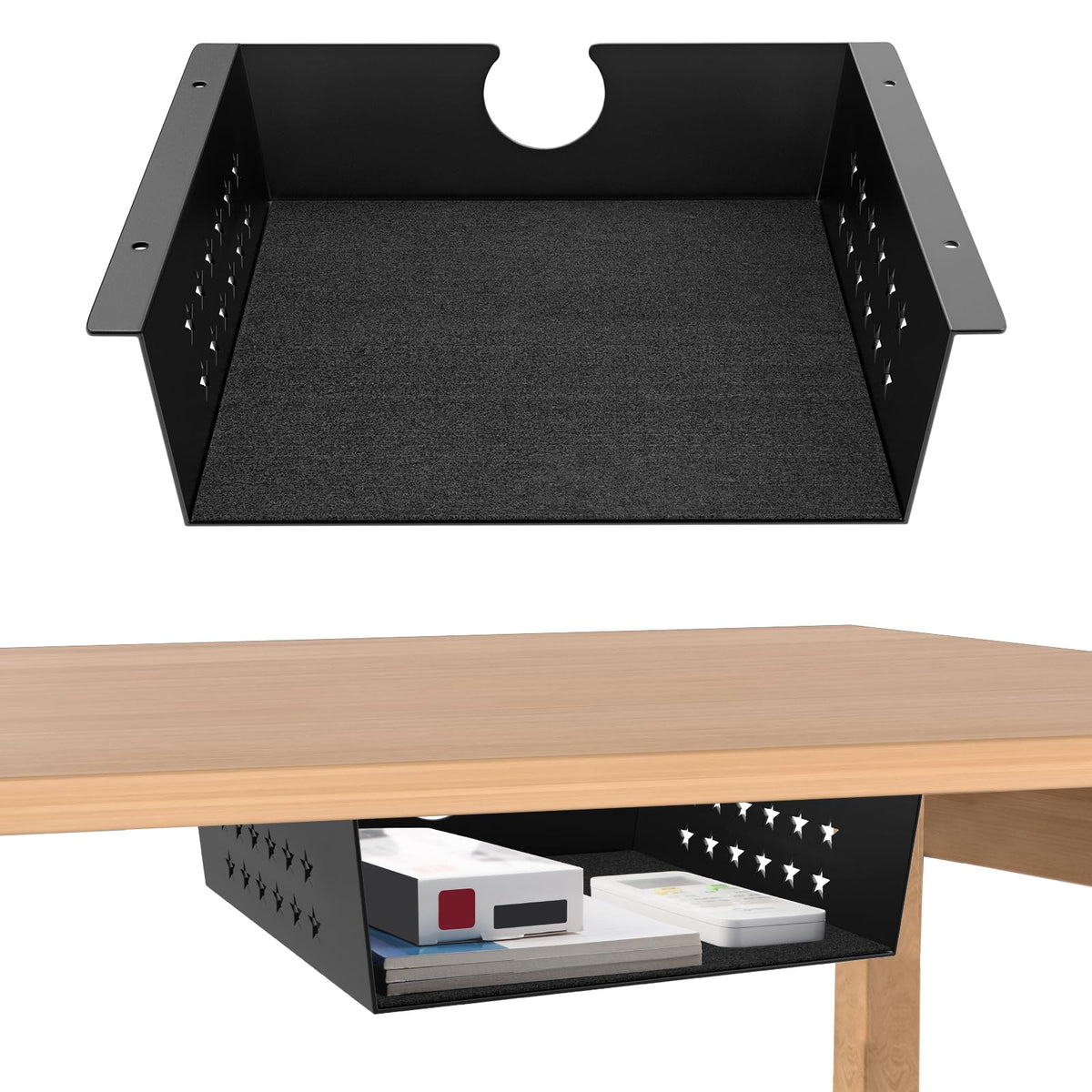 MOLIGOU Under Desk Storage Shelf, Under Desk Tray with Felt Liner, Screw Mount Under Table Hidden Storage for Home Office, Kitchen Cabinet (9" x 9" x 2.9")
