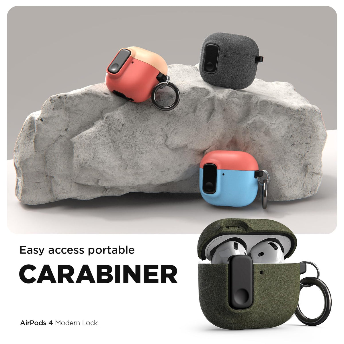 VRS DESIGN Modern Lock Case for Apple Airpods 4th Generation (2024), Rugged Protection with Secure Lock for Airpods 4 Case (Sandstone) [US Patent Registered]