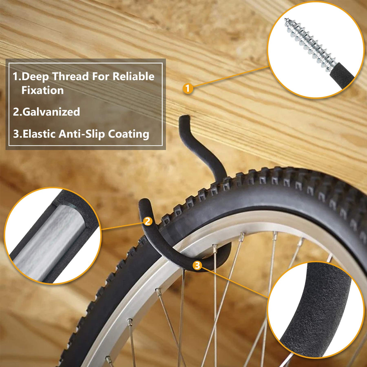 KURUI Heavy Duty Screw in Hooks for Hanging, 12 Pack Bike Hooks for Garage Wall with Screw Anchors, Wall Mount Bicycle Storage for Ceiling, Large Black Plant Hooks for Ceiling