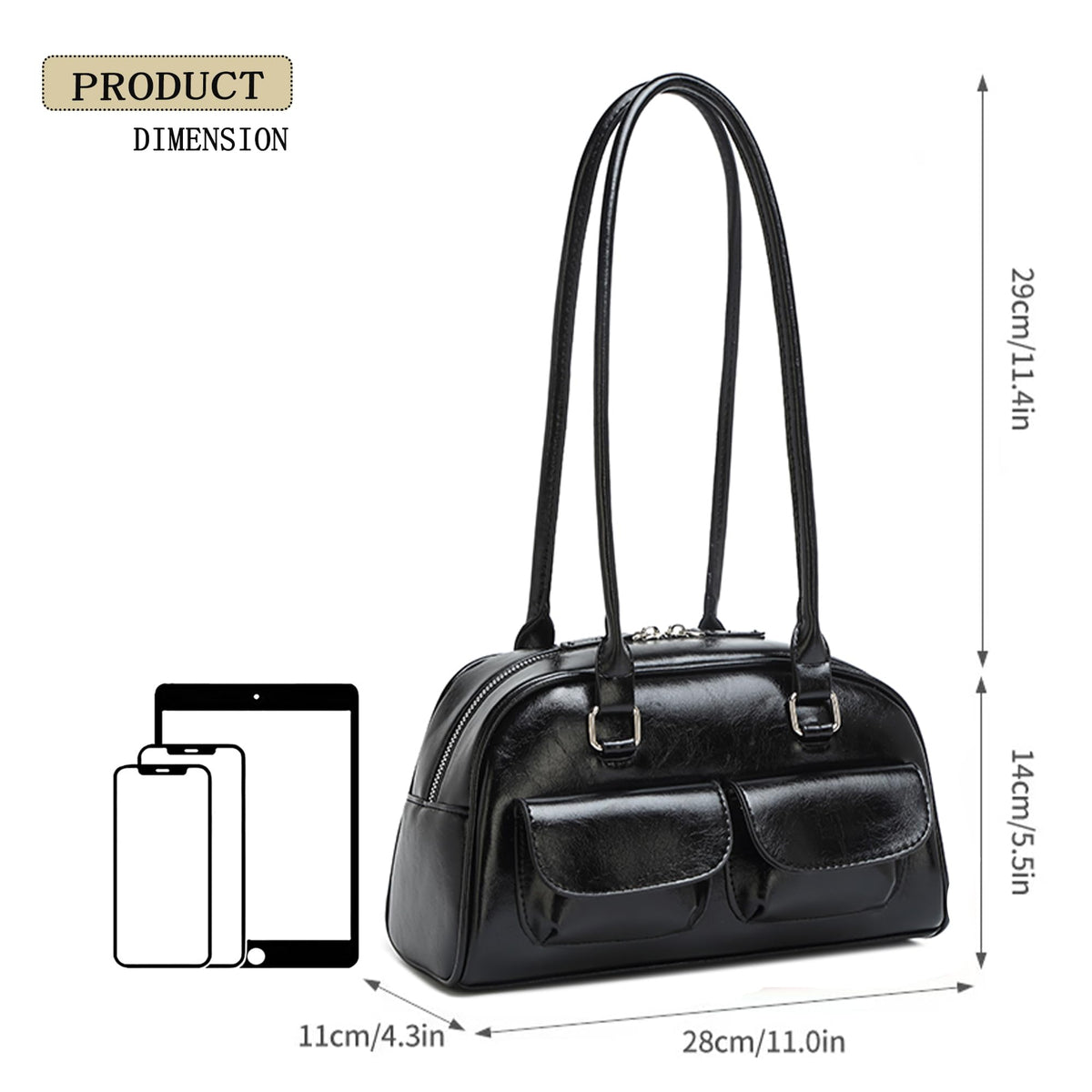 Fozehlad Y2K Shoulder Bag for Women Retro PU Leather Tote Handbag Multi-Pocket Hobo Bag with Zipper for Gifts