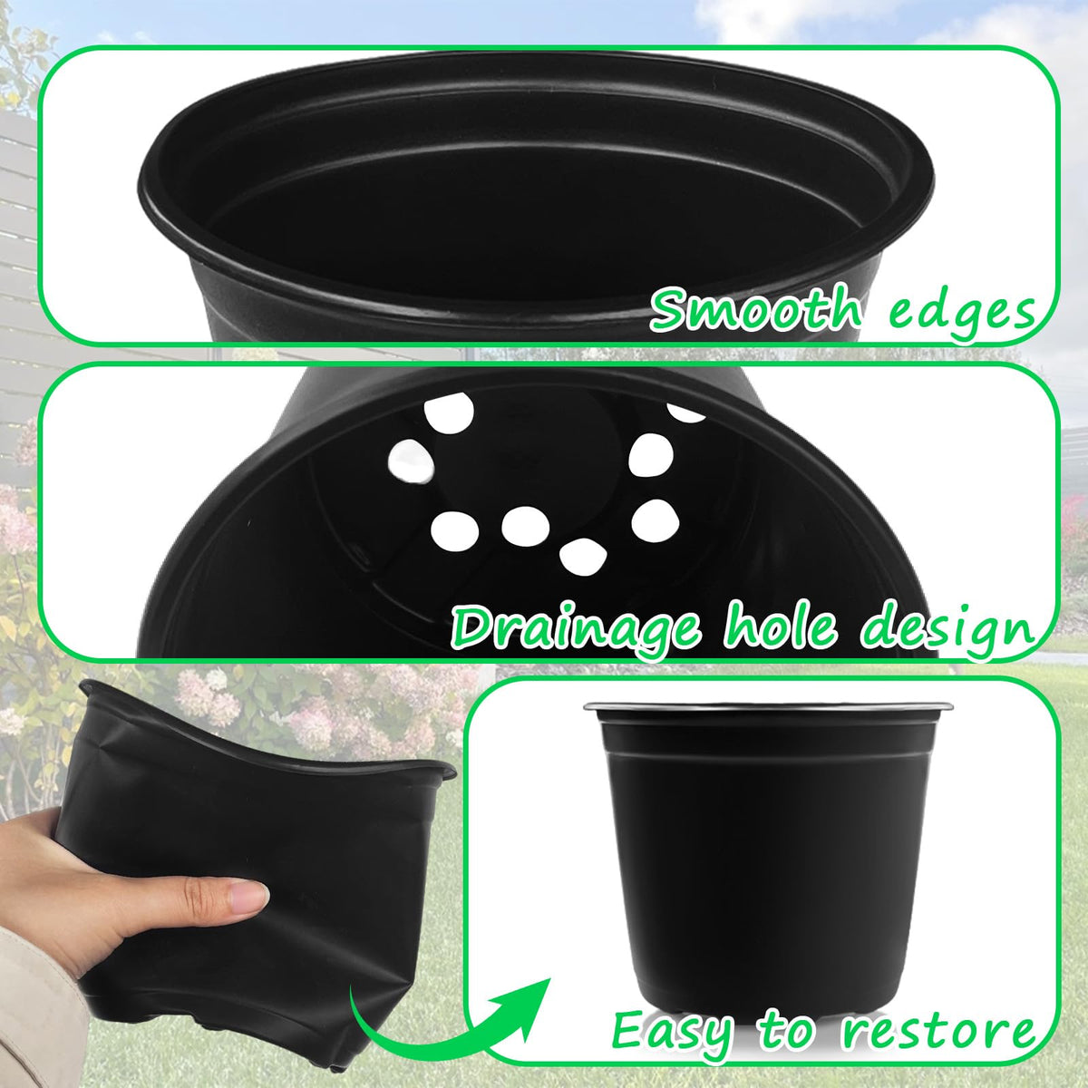 Anyumocz 60Pcs 0.5 Gallon Plant Nursery Pots,Plastic Pots with Drainage Holes,Flower Container Seedling Pot for Planting,Transplanting,Succulents,Cuttings,Garden(Black)