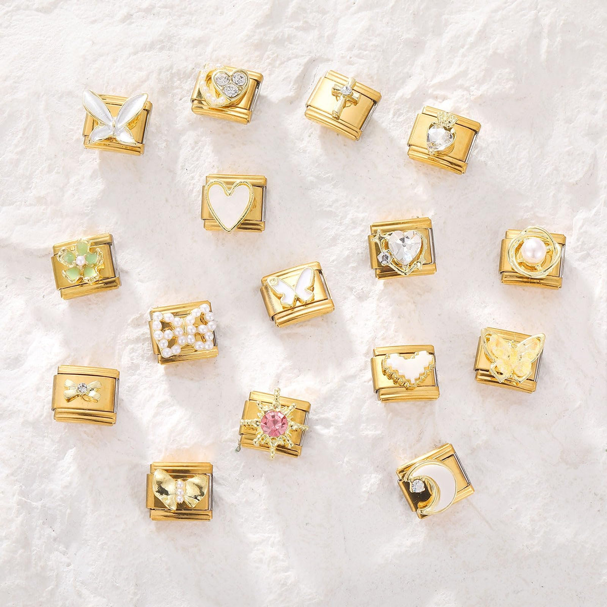 ITingstere Italian Charms Bracelet Sets with 1Pcs Gold Brascelet,20Pcs Charms and Opening Tools,9mm Italian Modular Charm Bracelet Link Handmade