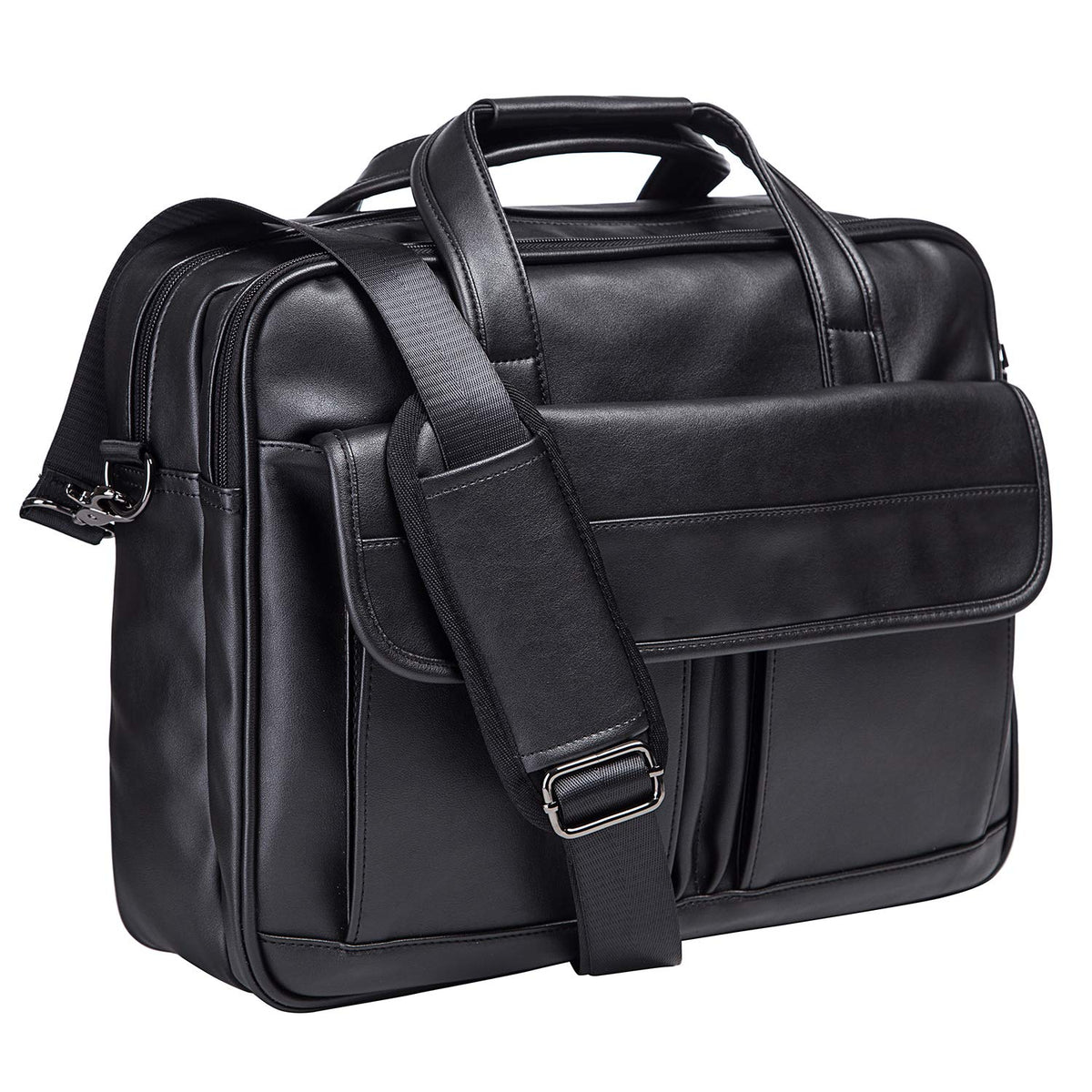 seyfocnia Men's Leather Messenger Bag, 17.3 Inches Laptop Briefcase Business Satchel Computer Handbag Shoulder Bag for Men (Black)
