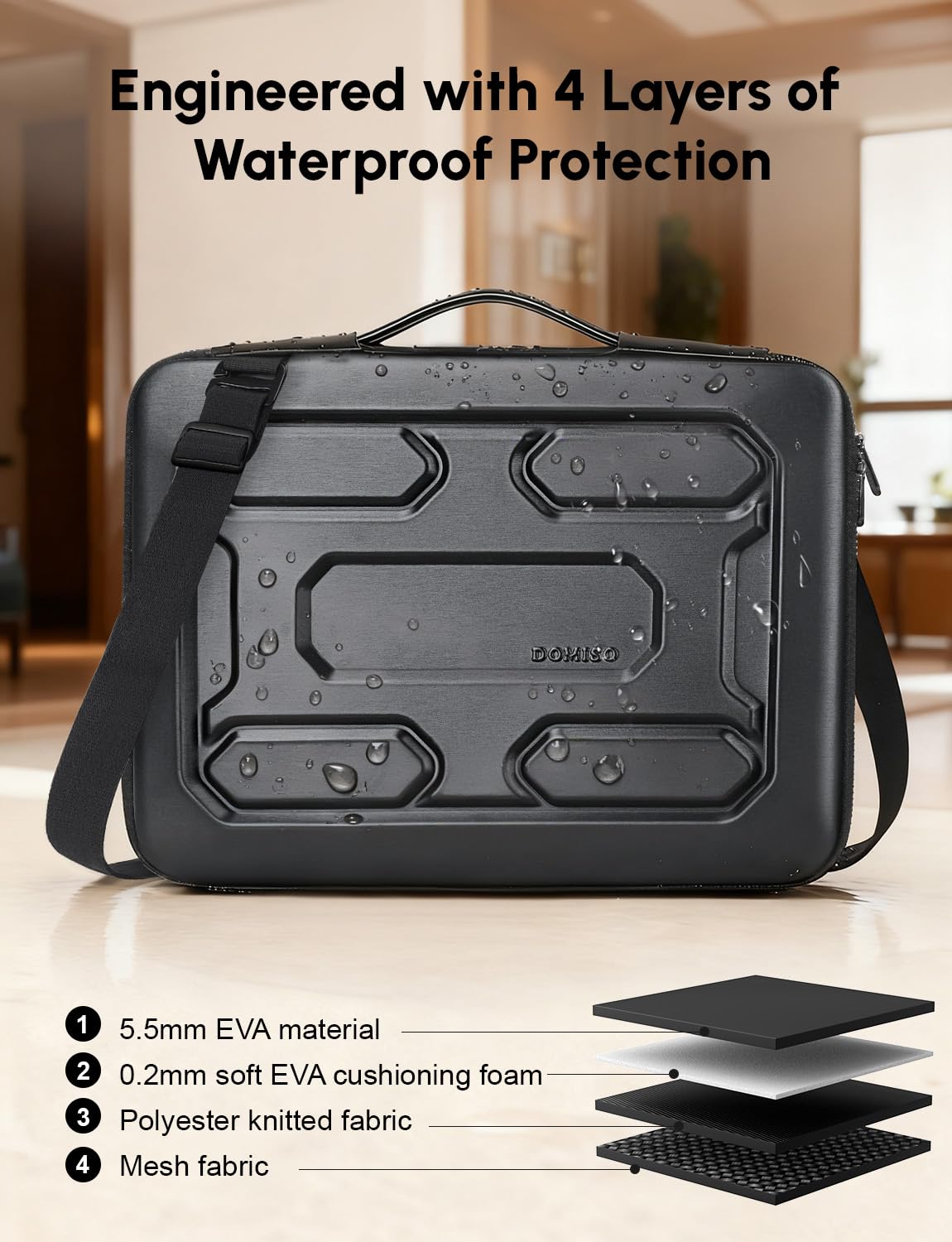 DOMISO 17 inch Laptop Sleeve Shoulder Bag Shockproof Computer Bag Waterproof EVA Protective Carrying Case for 17.3" MSI GS73VR Stealth Pro/Lenovo IdeaPad 321/HP Envy 17/LG Gram 17"/ROG Strix GL702VS