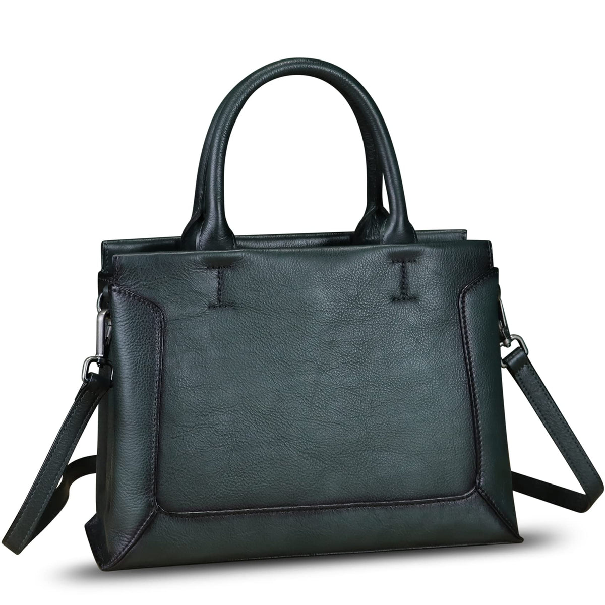 Genuine Leather Satchel for Women Leather Handbag Top Handle Bags Handmade Purse Crossbody Handbags Tote Bag (Darkgrey)