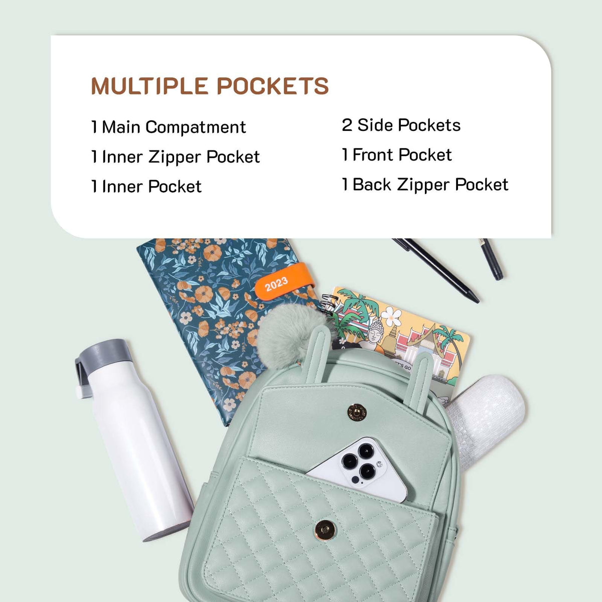 Missnine Mini Backpack for Women Cute Small Backpack Purse With Pompom PU Leather Bookbag Small Casual Daypacks For Ladies