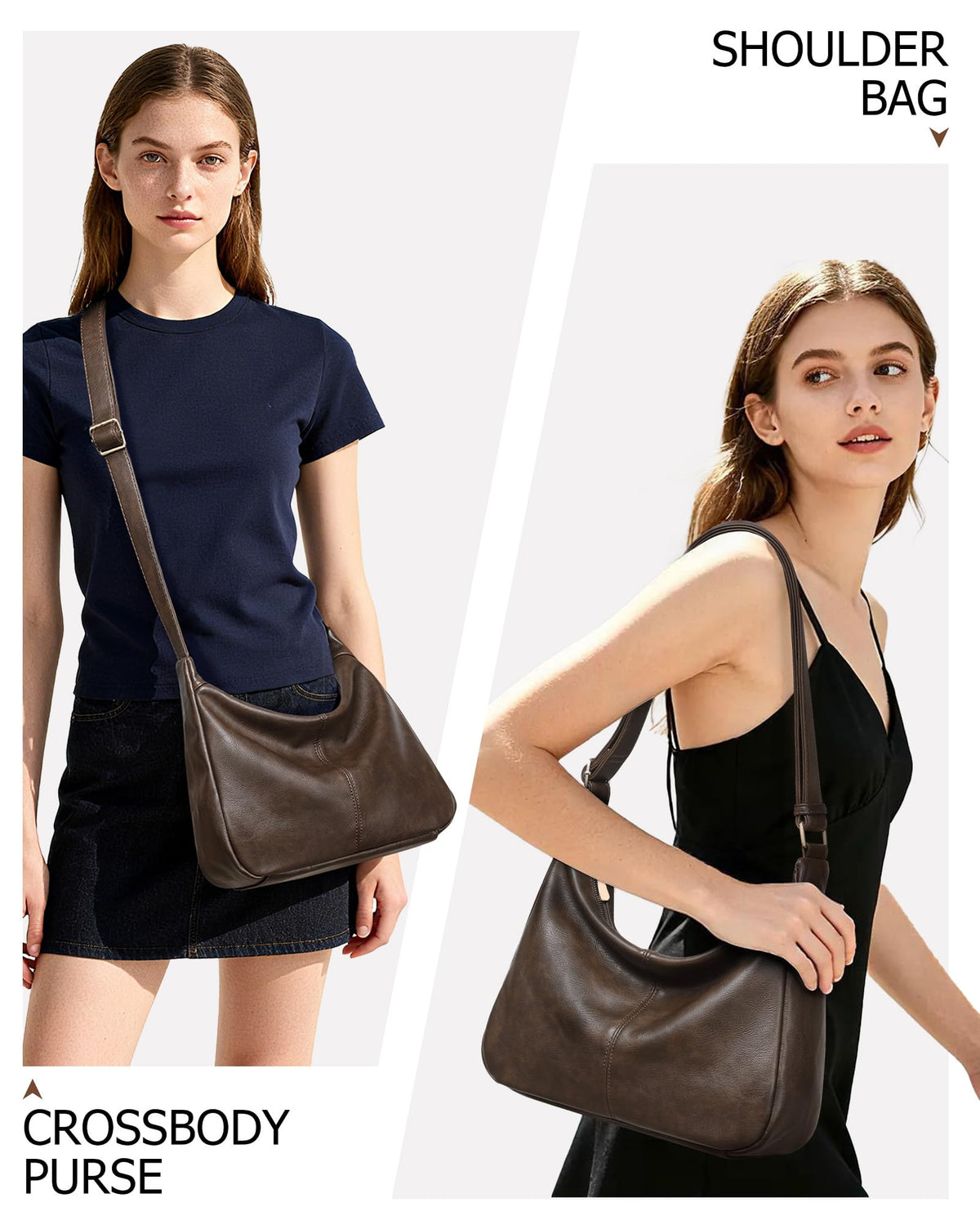 2PCS Purses for Women, Soft Vegan Leather Hobo Bag Slouchy Crossbody Shoulder Handbag Fall Brown Tote 2025