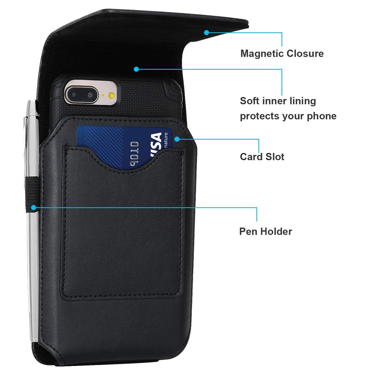 BECPLT Phone Holster for Apple iPhone 17 Pro 16/15/14/13/12/11 Pro Leather Belt Case,Swivel Clip Pouch Holster Belt Clip Case for Galaxy S25 S24 S23 S22 S21 Google Pixel 5 4a 5G 4 LG -Black