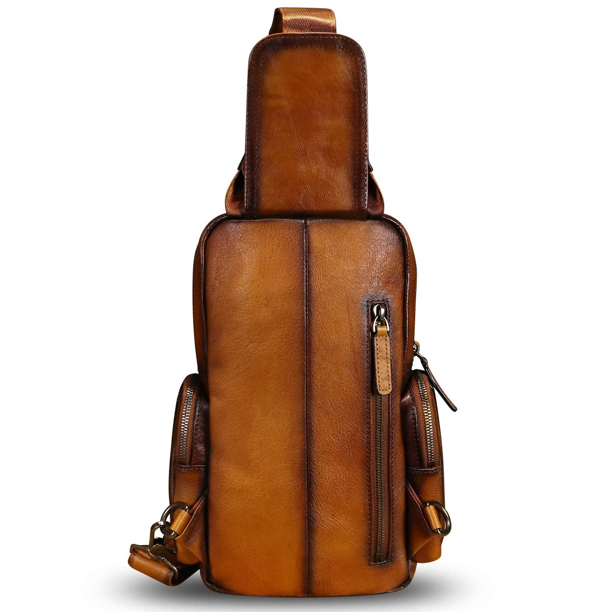 IVTG Genuine Leather Sling Bag Crossbody Casual Hiking Daypack Vintage Handmade Chest Bag Shoulder Backpack Motorcycle Pack (Brown)