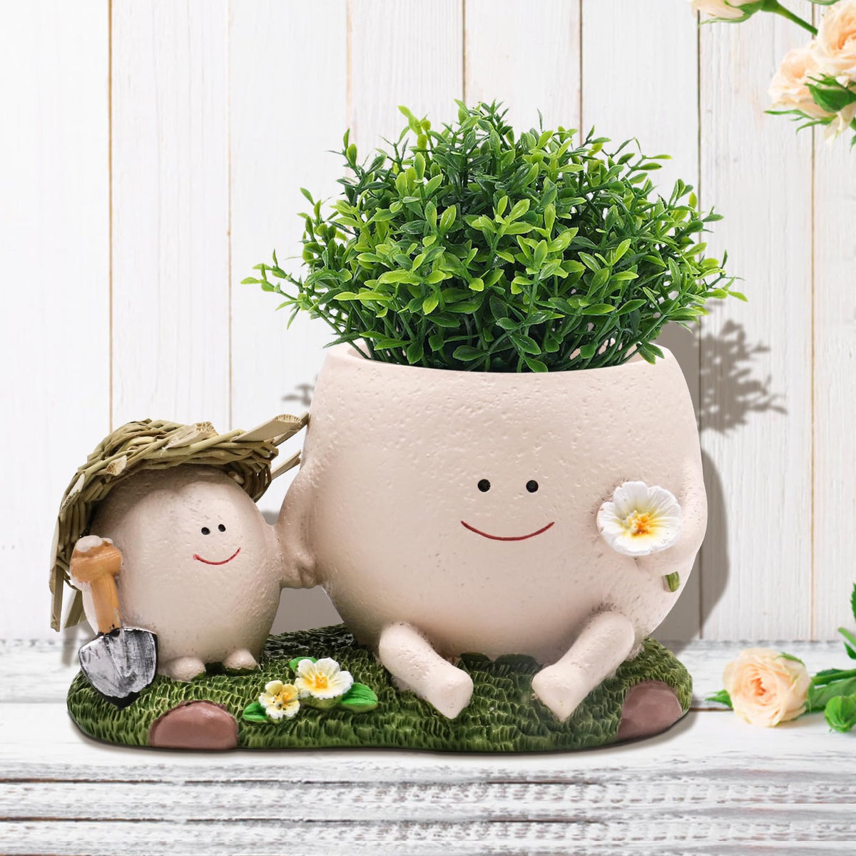Toparad Smily Face Planter Pot Cute Resin Flower Head Planters for Indoor Outdoor Whimsical Succulent Pots for String of Pearls Plant Live Gift IdeaI for Mother and Appreciation Christmas