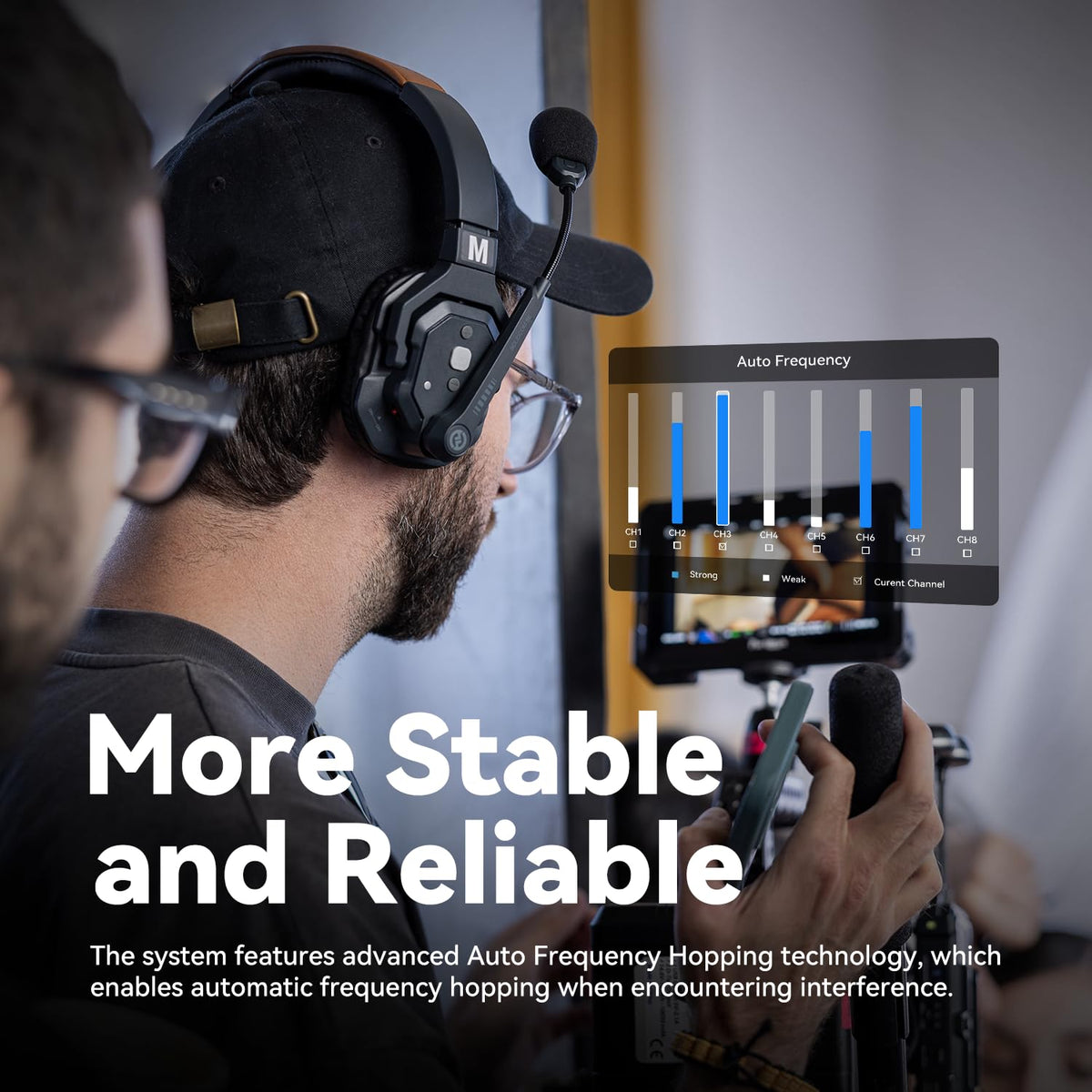 Hollyland Solidcom SE Full Duplex 2-Users ENC Noise Cancellation Wireless Intercom Headset System 1100ft Team Communication with PTT Mute Single Ear Headset for TV Film Production (2.4GHz Version)