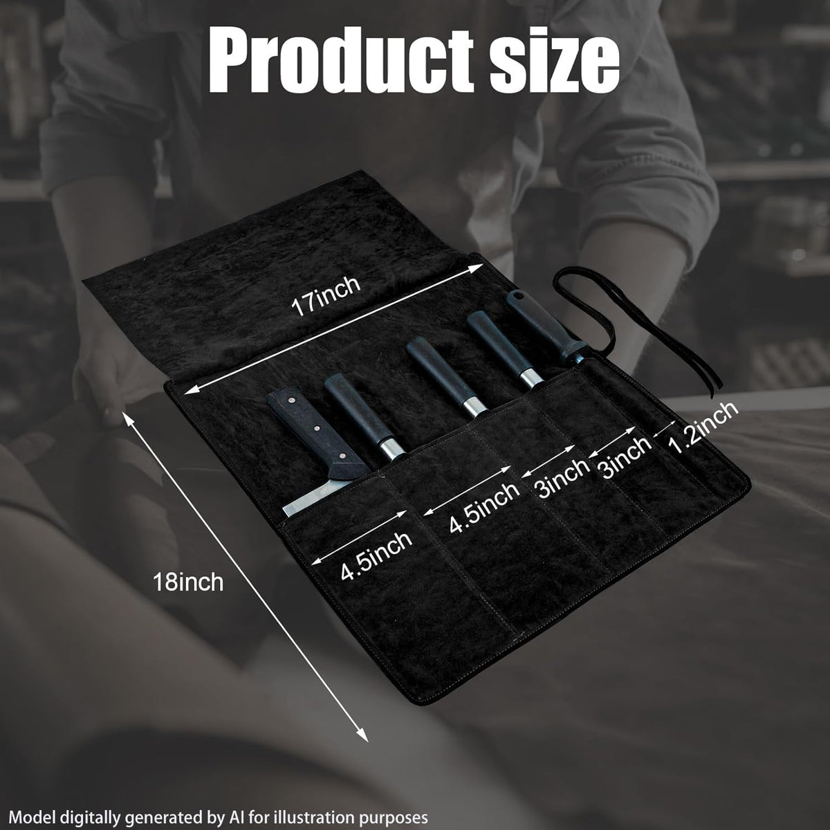 Genuine Leather Knife Roll, Knife Bags for Chefs Professional, Small Chef'S Knife,Knives Holders Protectors with 5 Slots (Black)