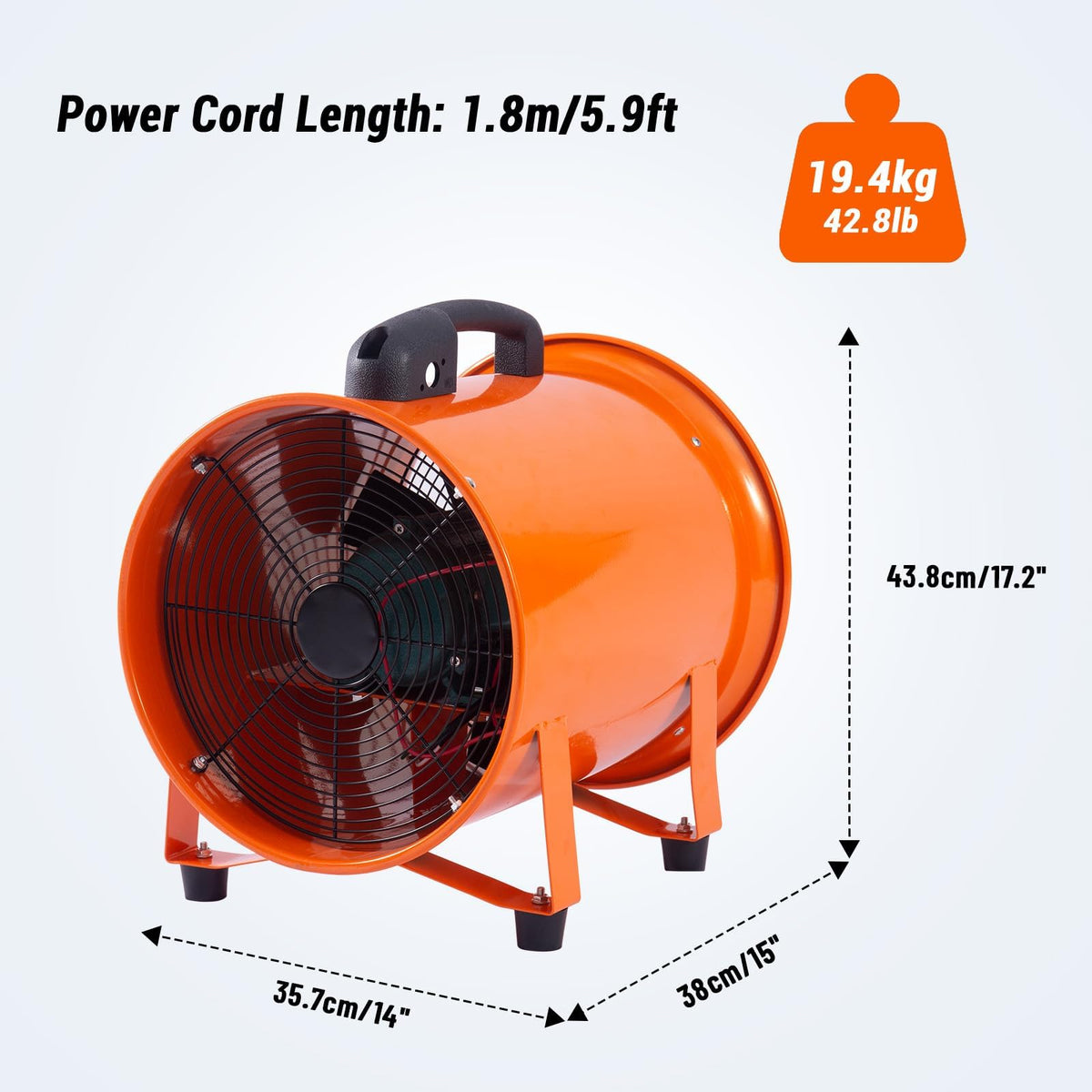 Garvee 12 in Utility Blower Exhaust Fan with 32.8 ft Duct, 3500 CFM Heavy Duty Industrial Blower Ventilation Fan, High Velocity Low Noise Extraction for Ventilating Workshops, Confined Space
