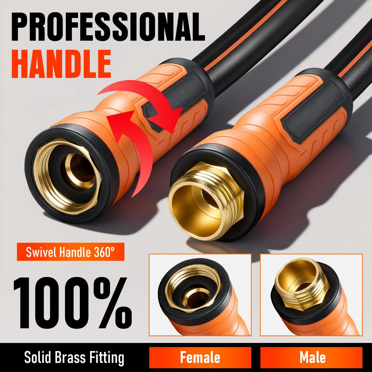 Garden Hose 50 ft x 5/8", Heavy Duty Water Hose, Flexible and Durable, Kink Resistant Lightweight Hybrid Hose, Leakproof Yard Hose with Male to Female Fittings