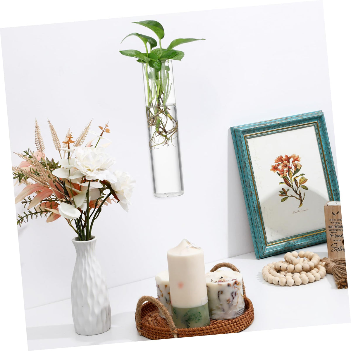 Zerodeko 2pcs Clear Glass Cylinder Wall Vases Sleek Hanging Glass Planters for Hydroponic Terrarium Plants Transparent Wall Mounted Floral Holders with Streamlined Design for Home and
