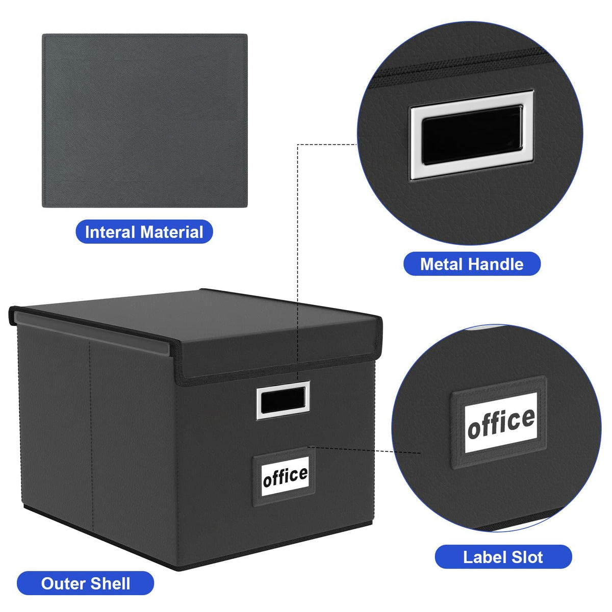 Huolewa File Organizer Box with Lid, Collapsible Faux Leather Hanging File Folder Box Organizer with Plastic Slides, Decorative Home/Office Filing System Boxes for File and Folders Storage