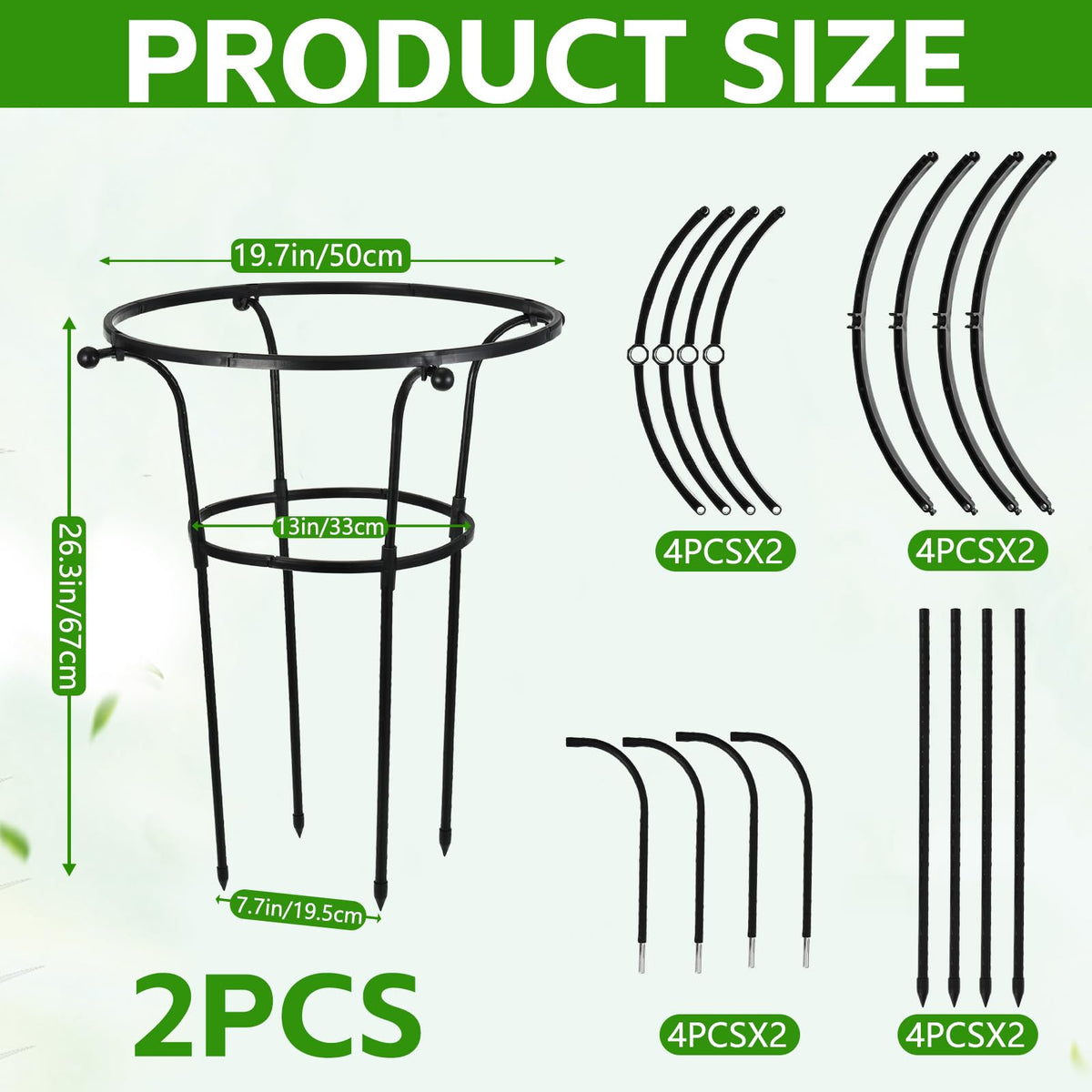 2 Pack Large Peony Cages and Supports, 26" H x 20" D Grow Through Plant Support Rings, Sturdy Garden Trellis, Plastic Rings with Stainless Steel Core Stakes for Peonies, Roses & Top-Heavy Blooms