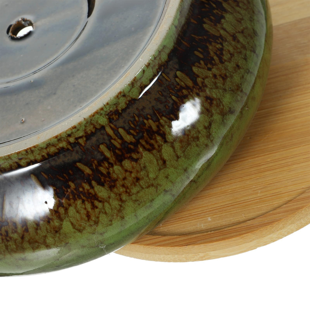 GANAZONO Succulent Succulent Planters with Drainage Ceramic Bonsai Pots with Bamboo Trays Round Shallow Pots for Indoor Cactus Flower Plants Green