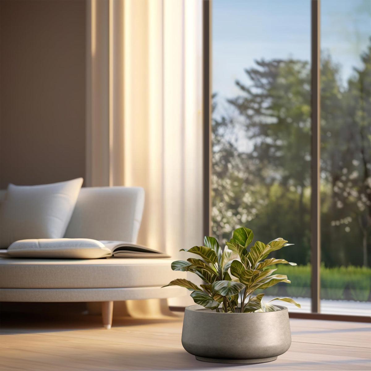 Kante 16.1" Dia Round Curvy Concrete Planter, Large Plant Pots with Drainage Hole and Rubber Plug for Indoor Outdoor Plants, Flower Pot for Home Garden Patio Porch, Weathered Concrete