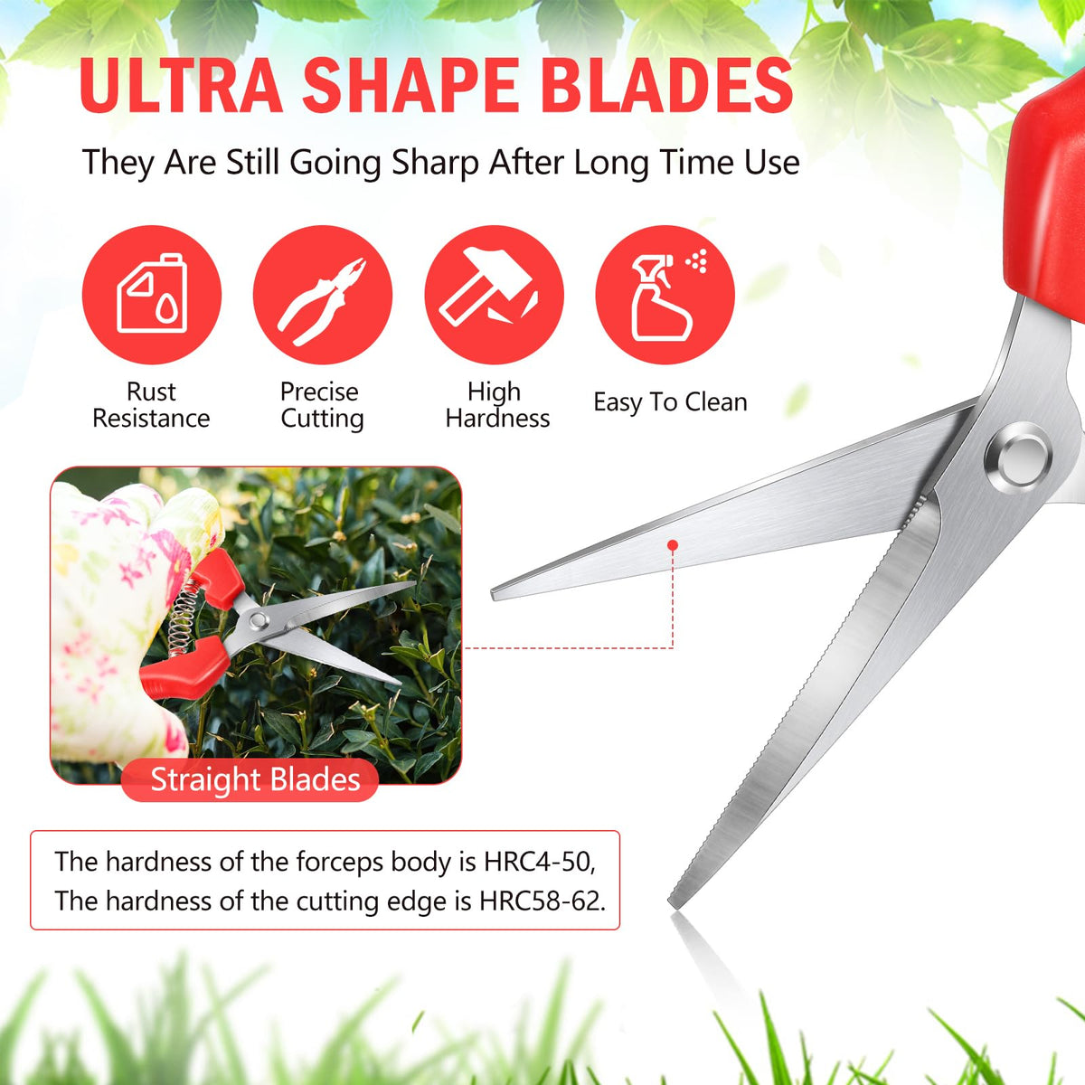 Lasnten 10 Pcs Pruning Scissors Bulk 7.2 Inch, Bud Trimming Scissors with Stainless Steel Straight Blade & Spring Loaded Handle, Garden Snips for Precise Cutting Bonsai Flowers Plants Gardening (Red)