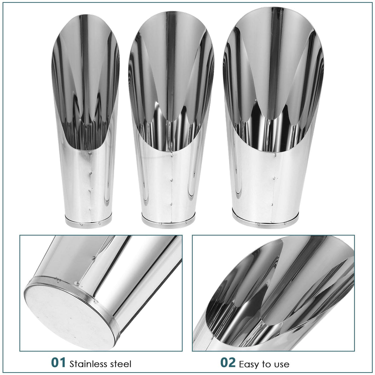 OATIPHO 3pcs Stainless Steel Soil Scoop Set Garden Bucket Shovels for Bonsai Succulents Planting Gardening Hand Tools with Large Medium Small Cups