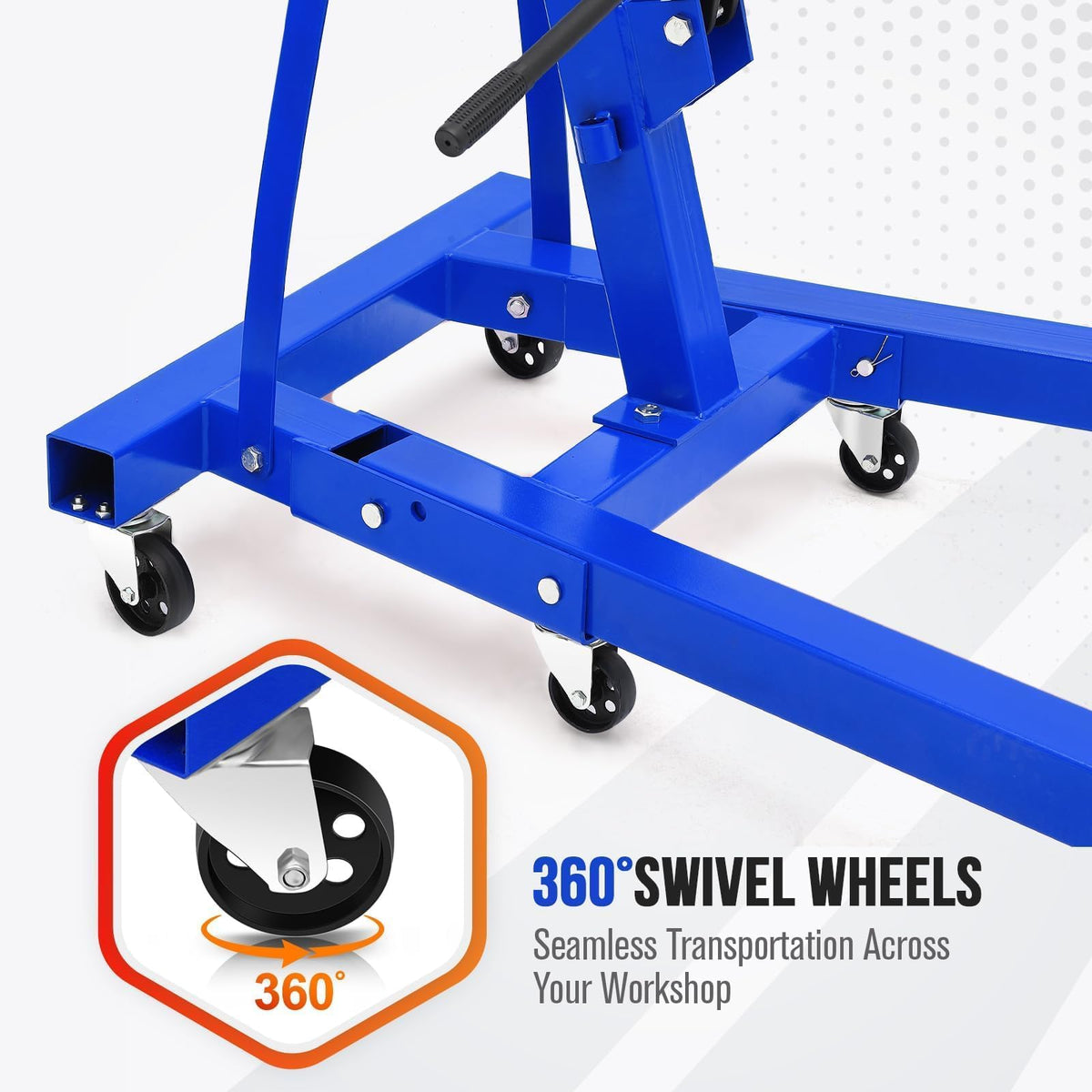 Foldable Engine Hoist, 2 Ton (4000 LB) Hydraulic Cherry Picker, Steel Mobile Load Lifter with 6 Wheels and Telescopic Boom, for Shop Crane, Garage, Workshop, Auto Repair, Heavy-Duty, Blue