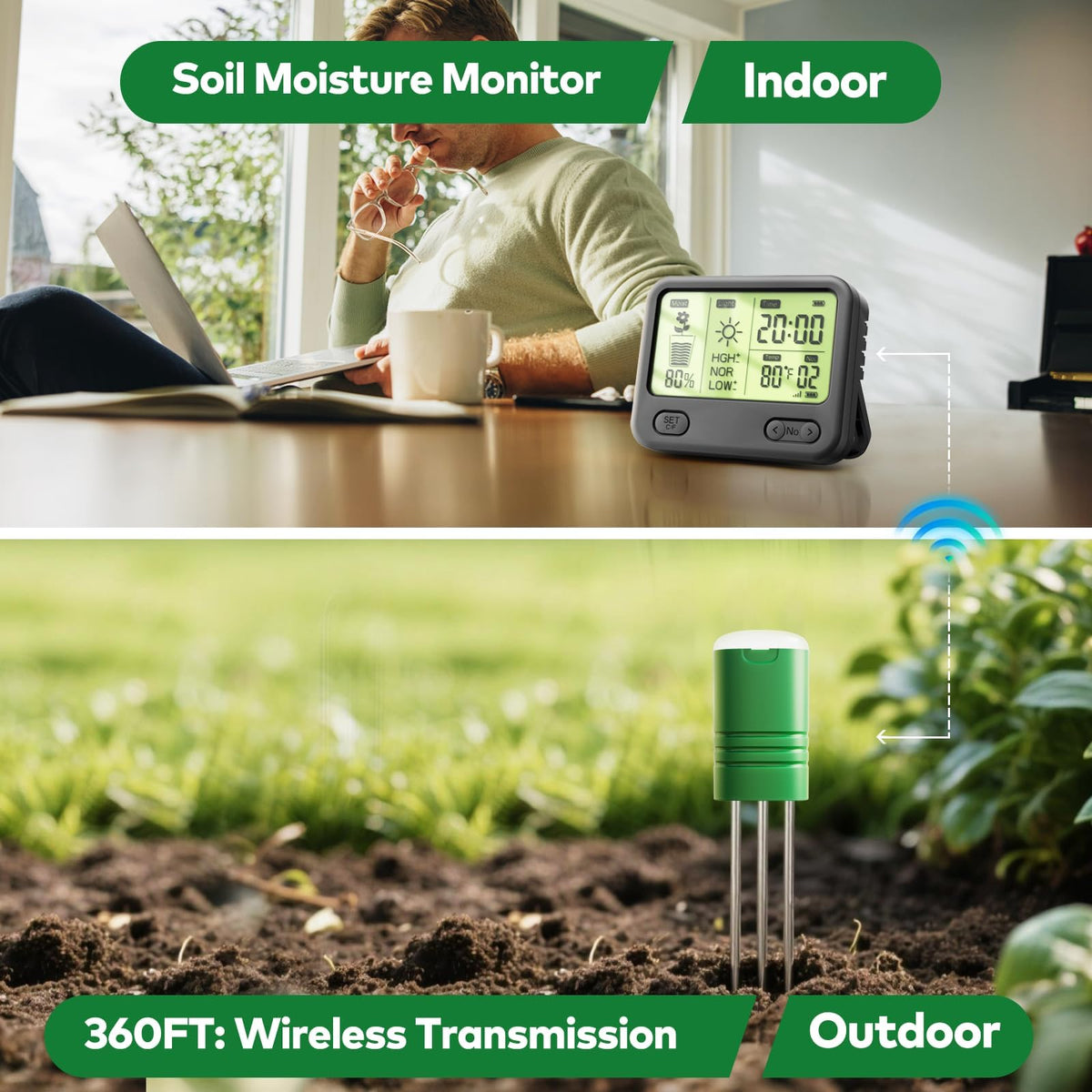 VODESON Soil Moisture Meter for Plants, Multi-Zone Wireless Soil Test Kit & Soil Thermometer, TDR4-in-1 Plant Water Meter, 230ft RF, IPX5 Waterproof, Indoor Outdoor Garden Lawn Farm(Display+4 Sensor)