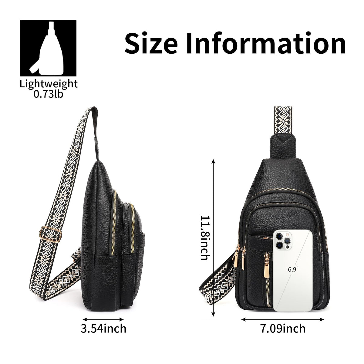 FALAN MULE Small Crossbody Sling Bags Fanny Packs Leather Purses Chest Bag for Women (Black)