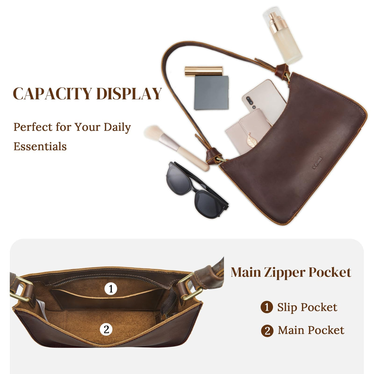 S-ZONE Leather Shoulder Bags for Women Small Shoulder Purse Handbags Clutch Hobo Bag Cute Purses
