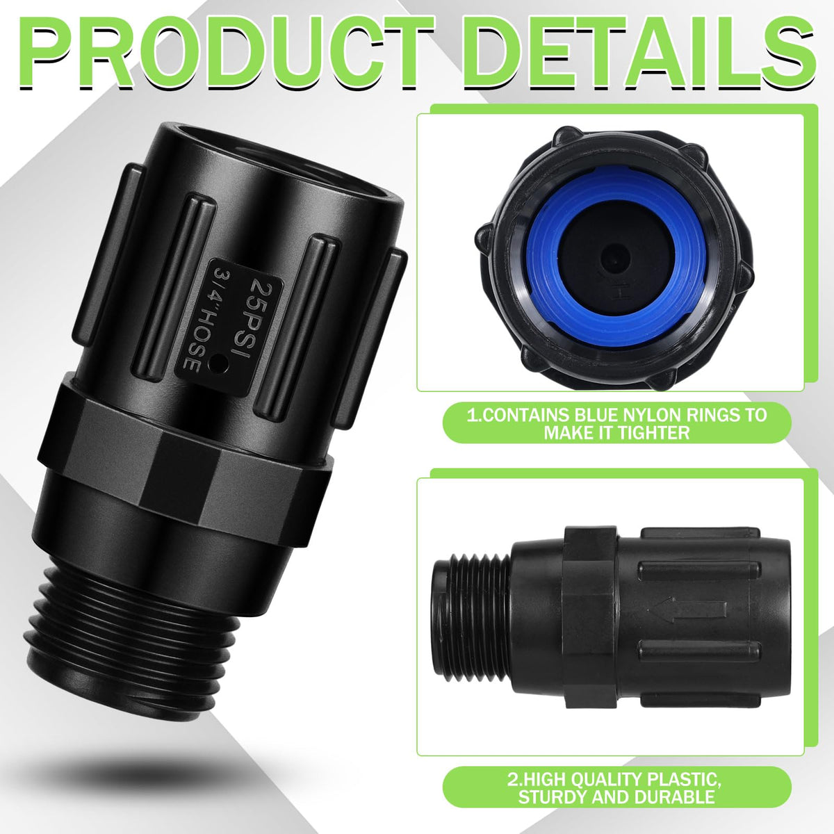 Tondiamo 3 Pcs 25 PSI Drip Irrigation Pressure Regulator, 3/4" Female Hose Thread x 3/4" Male Hose Thread Pressure Reducer Flow Valve for Garden Drip Irrigation Parts Emitters System