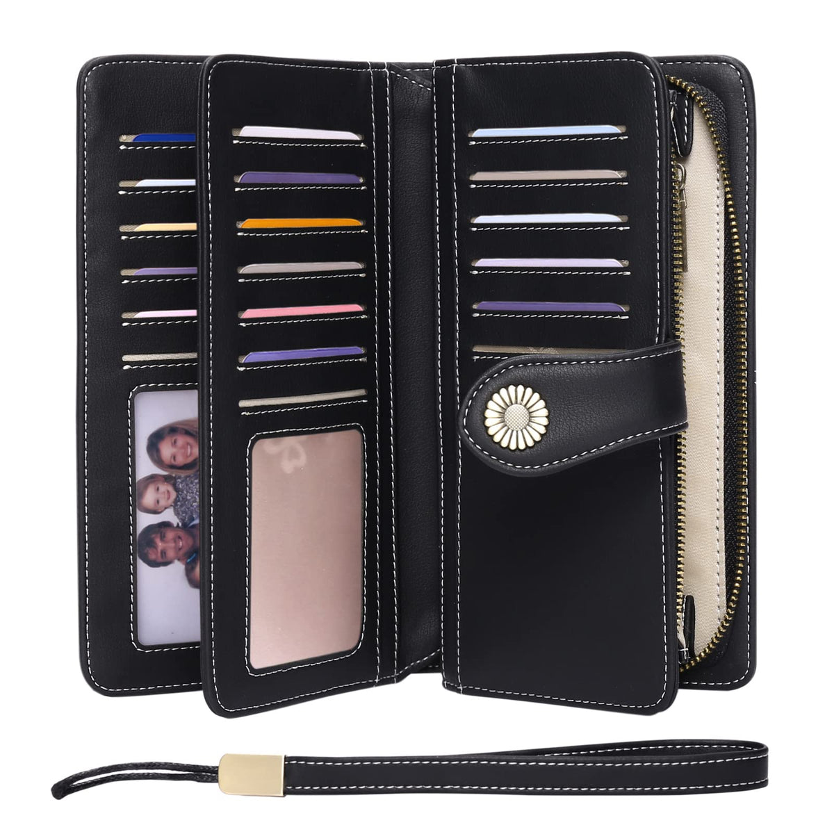 FALAN MULE Women's Wallet Leather RFID Blocking Large Capacity Trifold Ladies Wallet Wristlet Clutch Card Holder