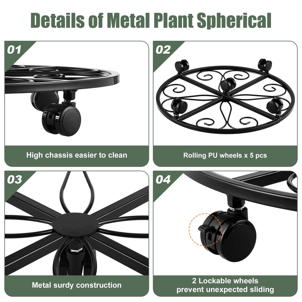 KvyusFlourish 3 Packs 20” Plant Caddy with Wheels Metal Plant Stand on Wheels for Indoor and Outdoor Plants Rolling Plant Stand with Casters Heavy Duty Plant Dolly Roller Caddy, Black