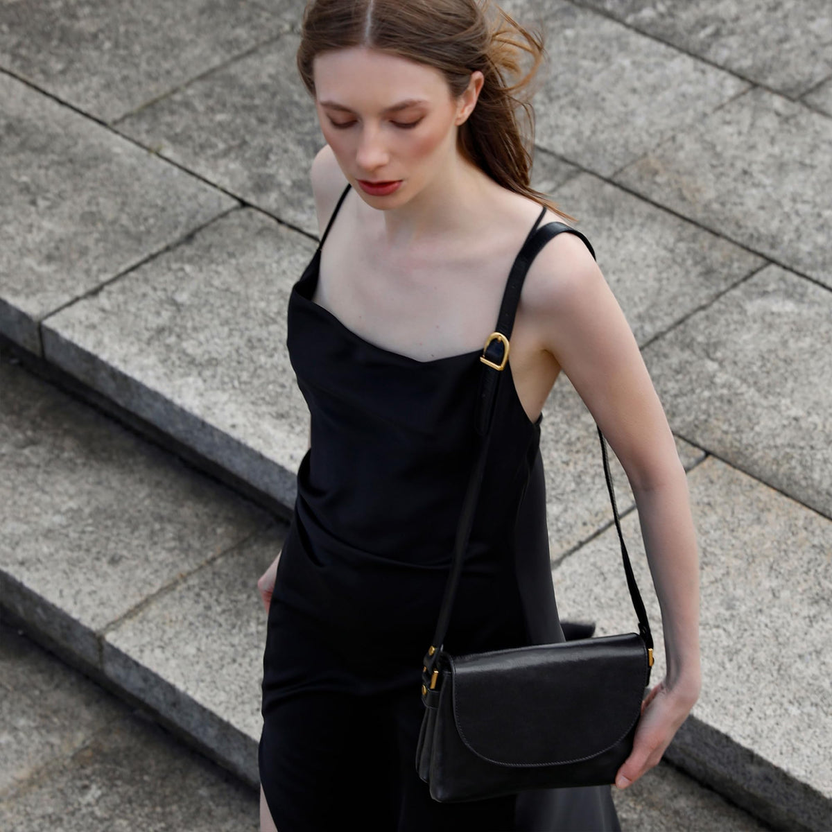 Time Resistance Leather Crossbody Bag for Women - Handbag, Shoulder Bag, Messenger Purse (Black) - Gift Box Included
