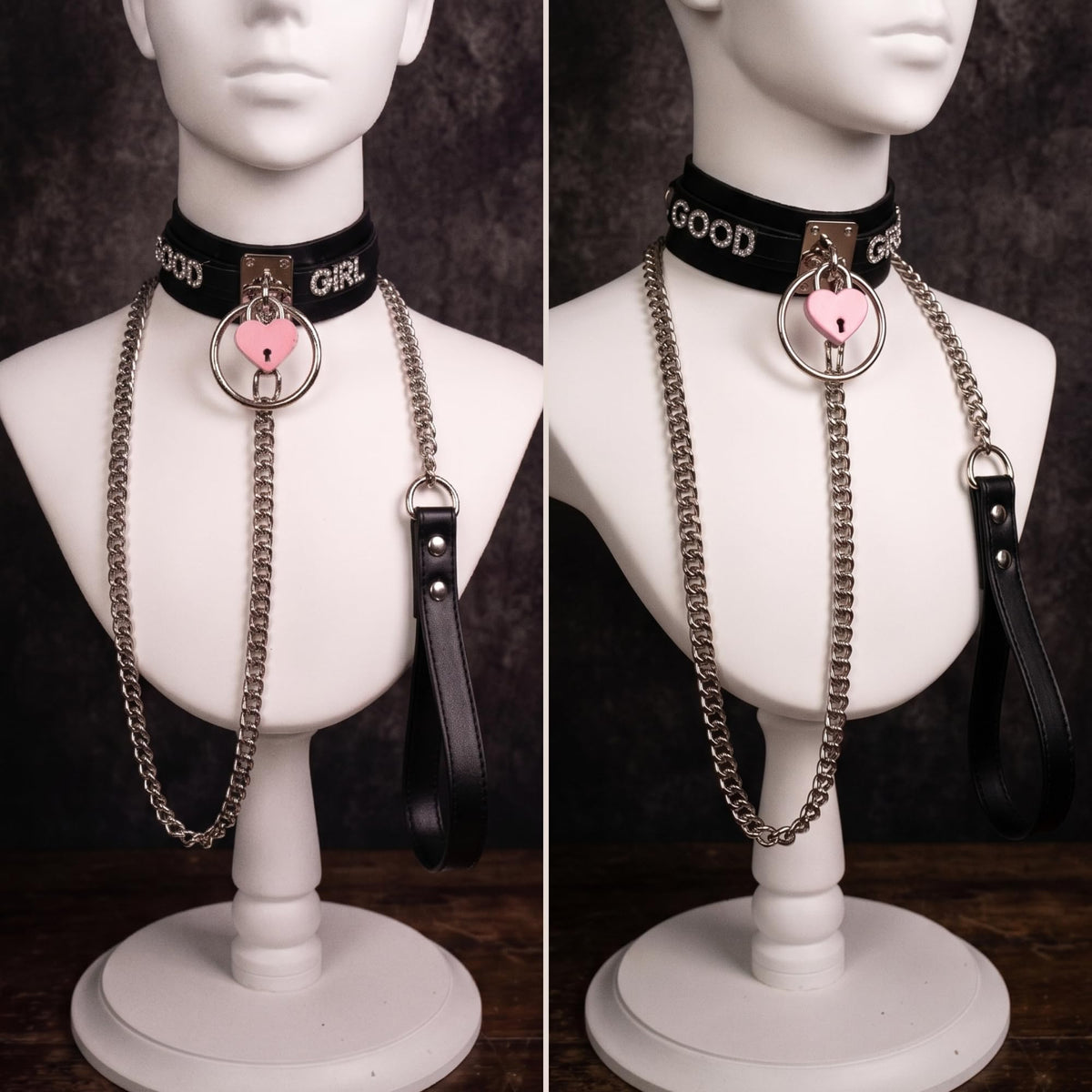 ADEMISHIA Pink Padlock O-ring Leather Choker and Leash Set, Punk Gothic Grunge Emo Necklace For Women, Soft Vegan Leather Collar with Durable Aluminum Chain Leash