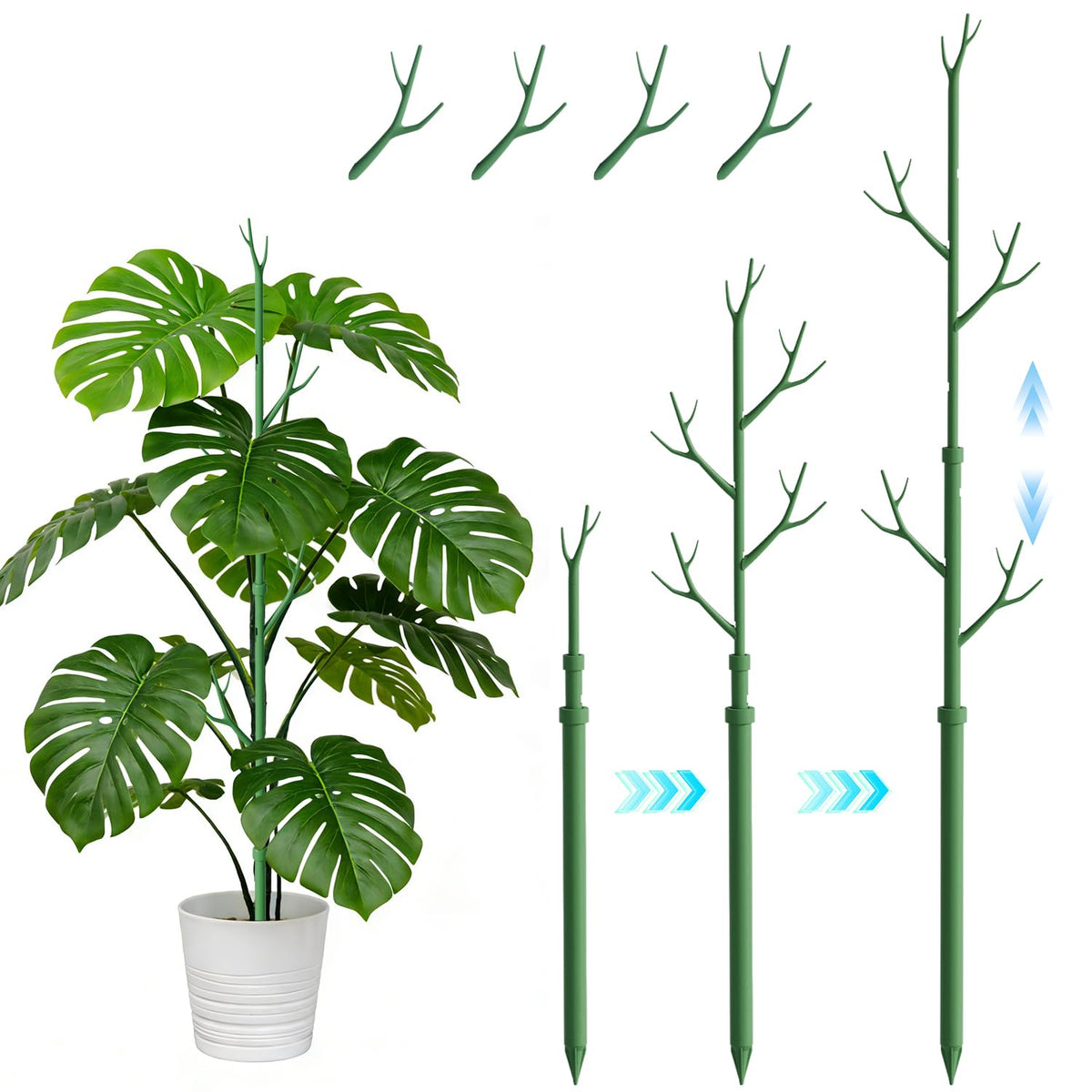 Telescoping Monstera Plant Support Stakes,17.3IN to 43.3IN Detachable Branch Plant Sticks Support Tall for Indoor Outdoor Climbing Plants,Adjustable Length Plant Accessories for Potted Plant-2 Pack