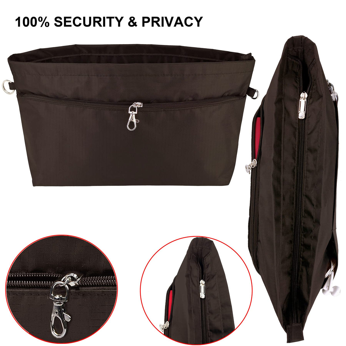 Time Wing Handbag Tote Purse Organizer Insert Bag Liner Shaper Divider Zipper 11 Pockets Compartments Medium Coffee