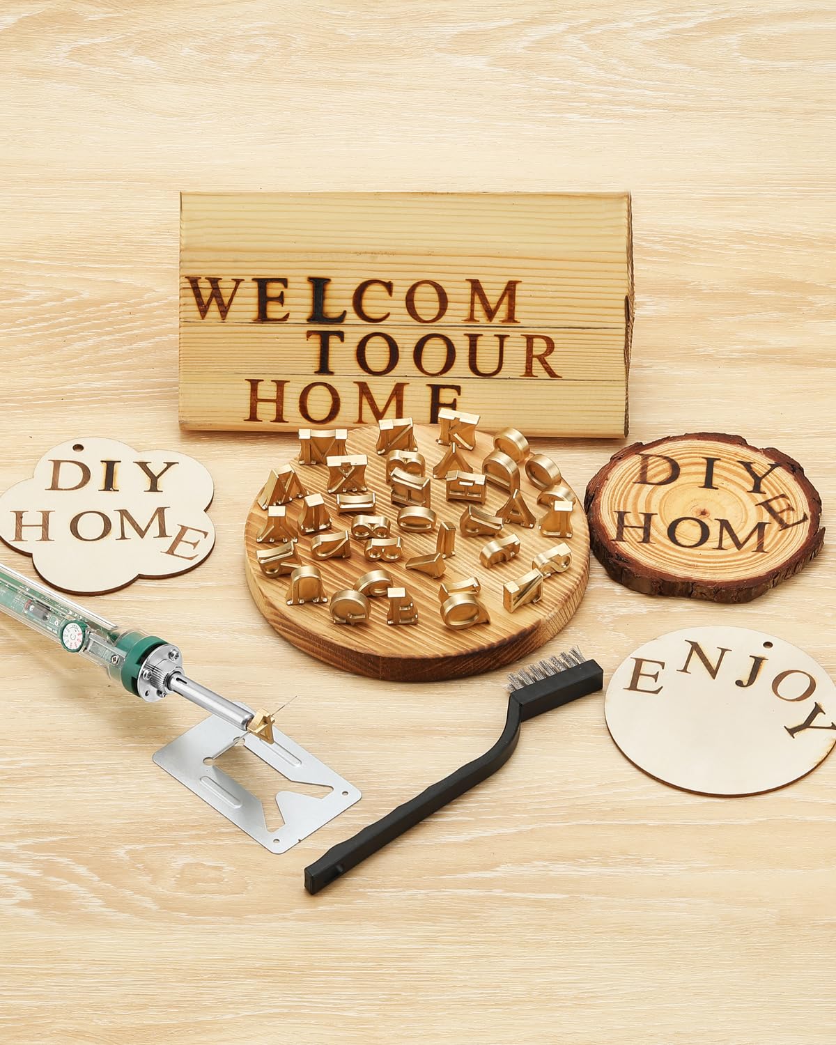 Arokimi 1/2" Wood Burning Letter Kit, 26 Pcs Alphabet Branding Iron for Wood Leather Hats BBQ Bread, With an 80W Electric Branding Iron