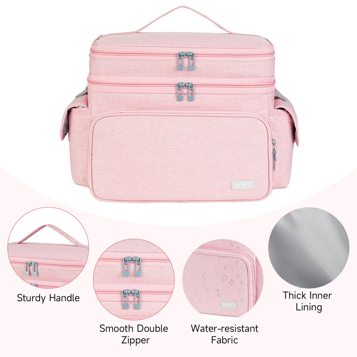 LEFOR·Z Large Sewing Supplies Organizer Storage Bag,Double-Layer Protable Travel Sewing Basket for Sew Accessories & Tools,Pink(Bag Only)