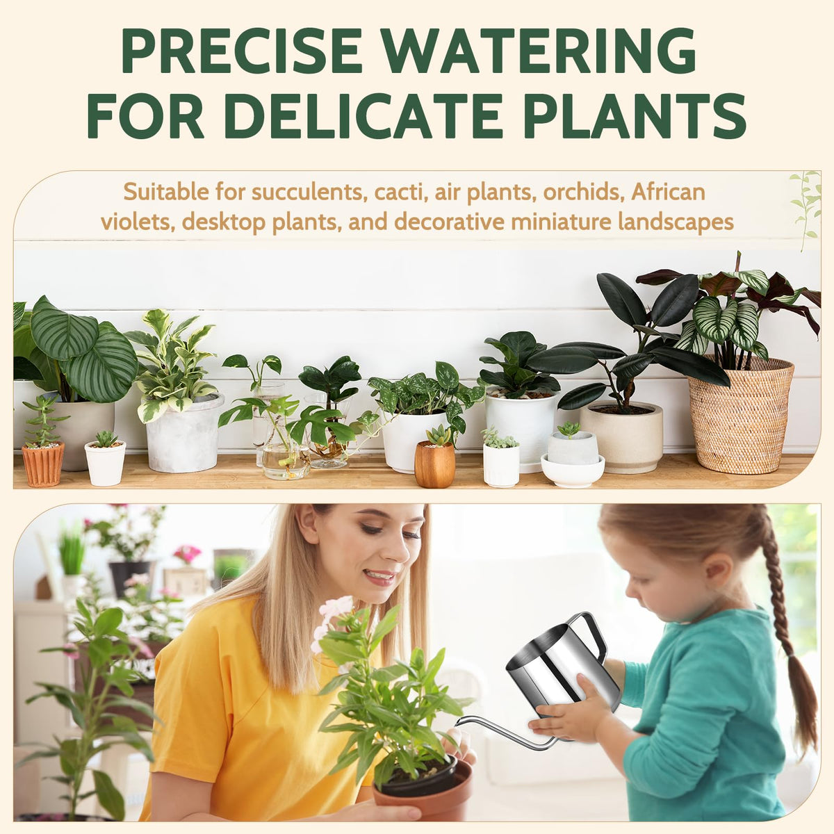 Small Watering Can Indoor Plants - 12 oz Mini Metal Watering Can with Long Spout Rust-Proof Stainless Steel Tiny Watering Pot for Small Indoor Plants Home & Office