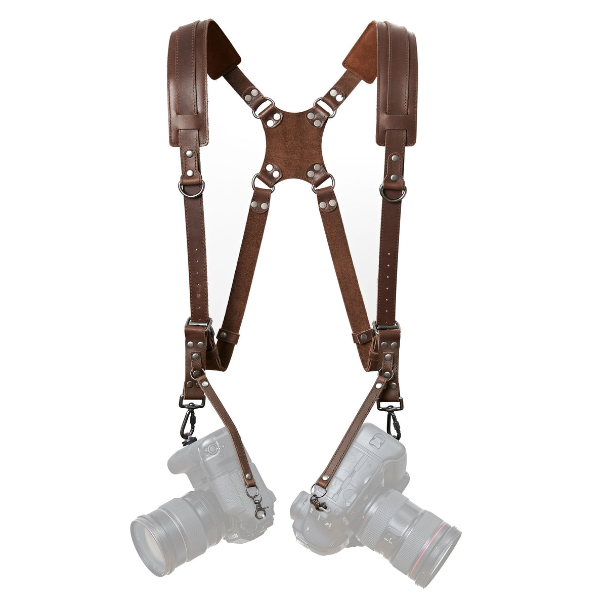 Padwa Lifestyle Dual Camera Harness Strap for Two-Cameras - Dual Shoulder Full Grain Leather Harness,Multi Double Camera Gear for DSLR/SLR Strap,Double Camera Harness for Photographers,Brown