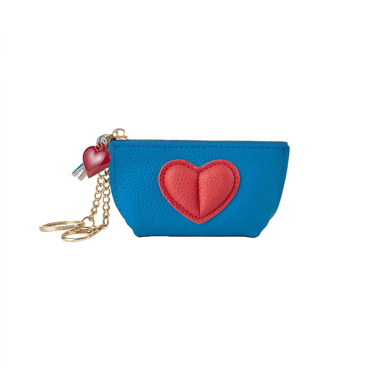 Red Heart Design Small Coin Purse - Cute Compact Keychain Change Purse Soft Leather Wallet with Zipper for Women (Blue)