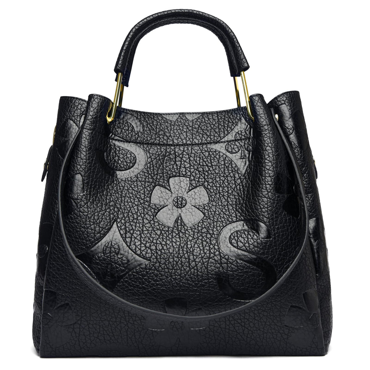 Travistar Floral Handbags and Purses Women - Retro Embossed Leather Top Handle Handbag Large Women's Shoulder Bag 3-in-1 Trendy Hobo Purse Ladies Bucket Satchel Bags Black Work Tote