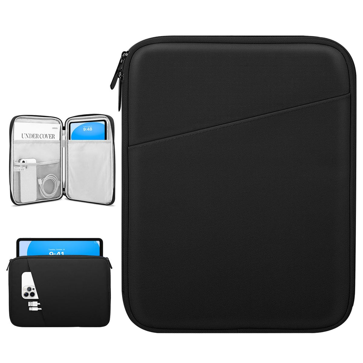 Dadanism 9-11" Tablet Sleeve Bag Carrying Case for iPad (A16) 11th Gen 11", iPad 10th Gen 10.9" Air 5/4, iPad Air M4/Pro 11", iPad 9/8/7th, Galaxy Tab A11+ Plus 11", Remarkable 2 10.3", Black