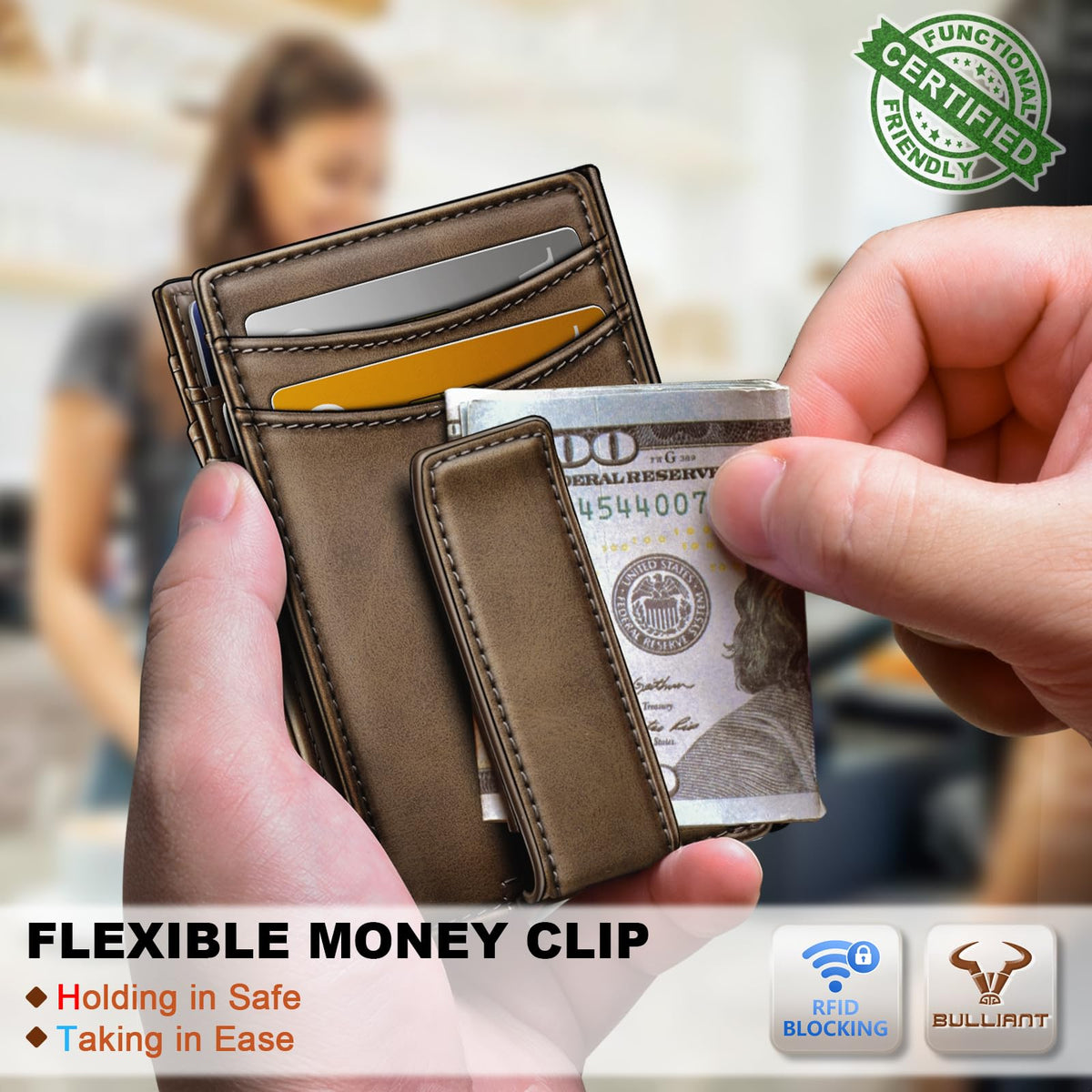 BULLIANT Magnetic Closure Slim Wallet-Genuine Leather Front Pocket Wallet for Men,RFID Blocking,Holds 12 Cards and Money Clip