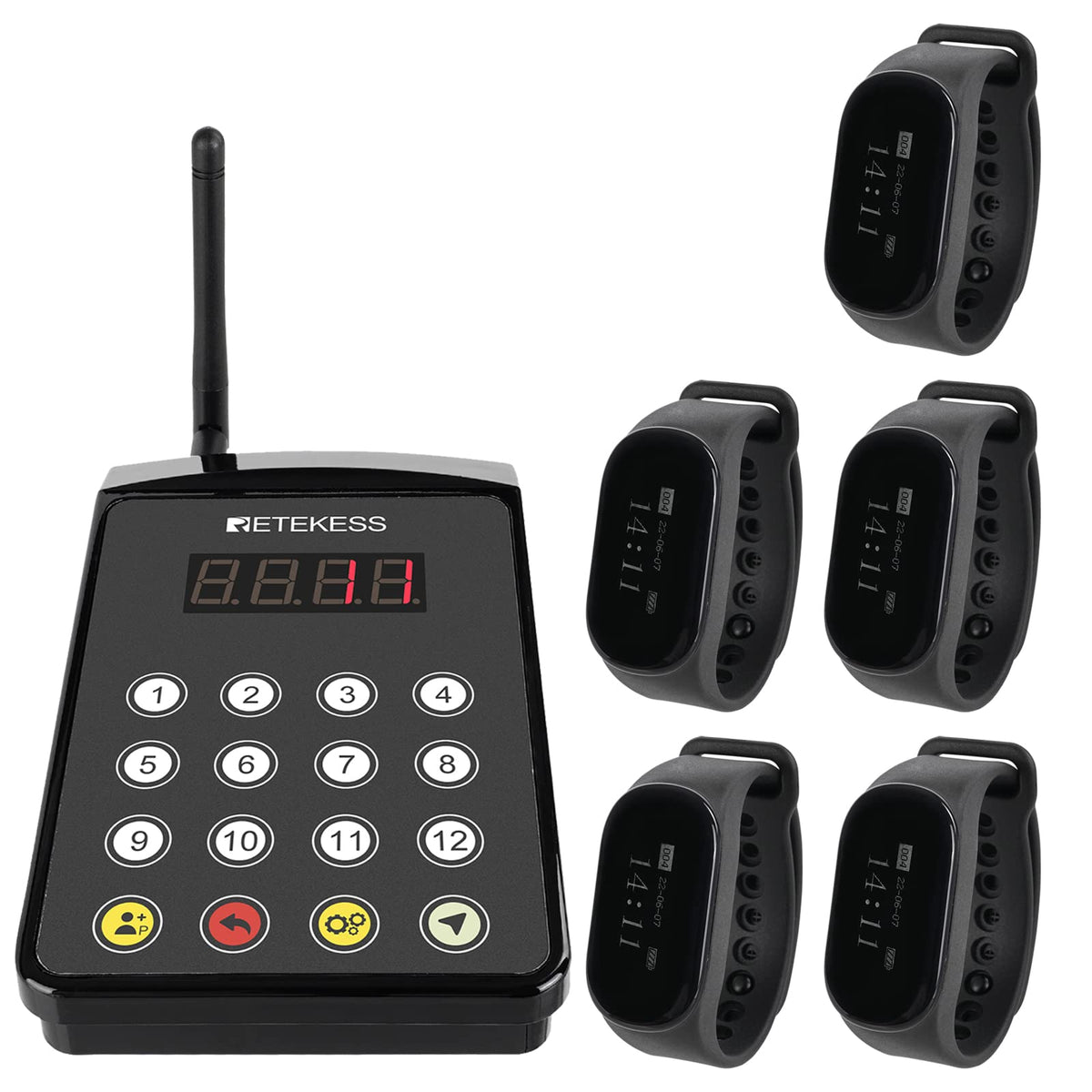 Retekess TD154 Restaurant Pagers for Servers,Waitress Pager System,1312ft,IPX7 Waterproof,3 Operating Modes,5 Watch Receivers for Hotel,Kitchen,Bar